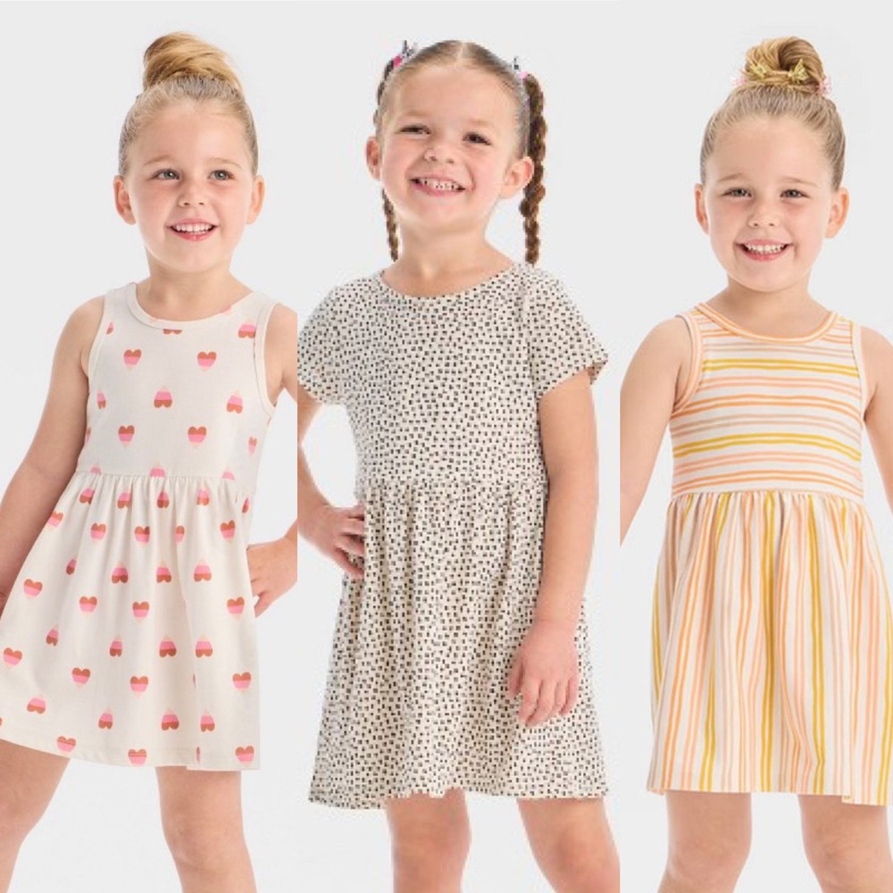 Lot of 3 Summer Dress Bundle Cat & Jack Girls 4T Toddler Dress Hearts Stripes